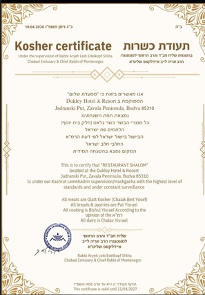 תעודת כשרות מלון כשר במונטנגרו